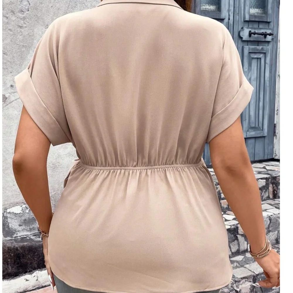 Plus Surplice Cuff Sleeve Side Knot Blouse - Picture 5 of 9